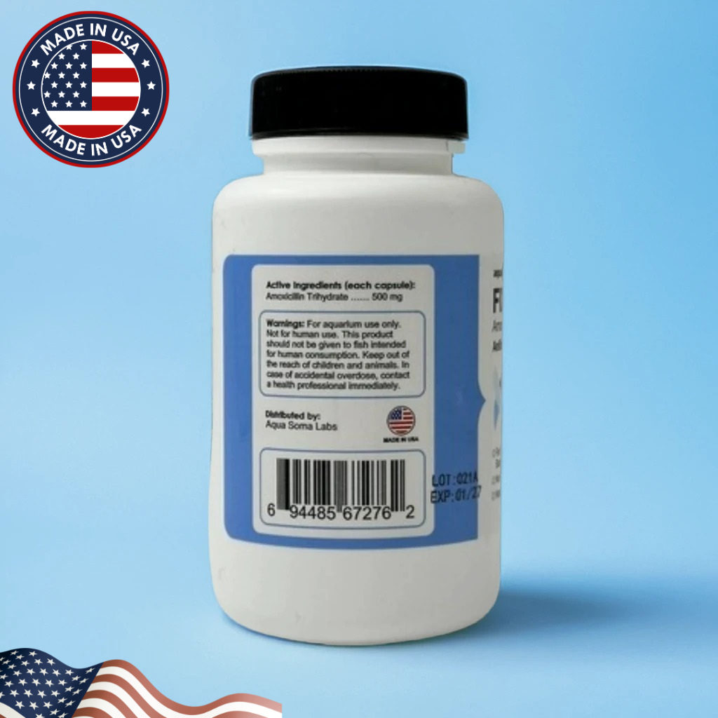 Fish Mox (Amoxicillin) 500mg – 100 Capsules | Broad-Spectrum Aquarium Fish Antibiotic